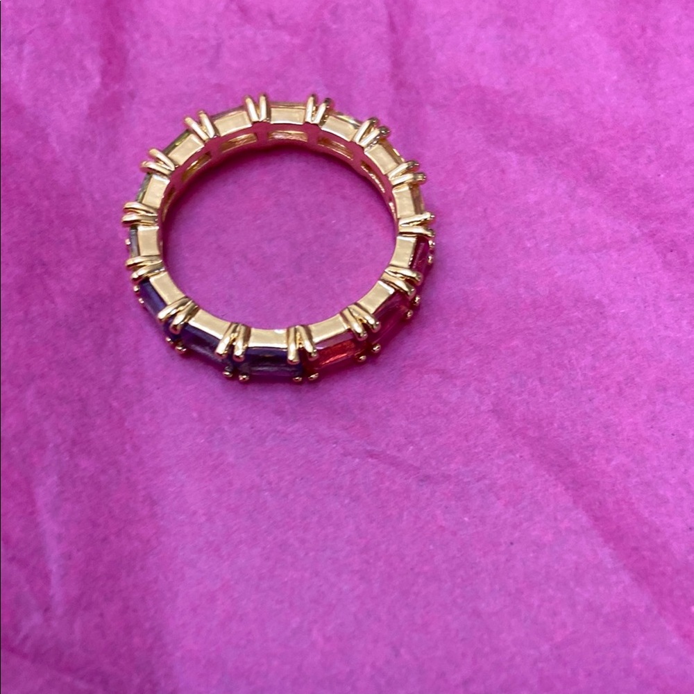 Gold-Tone Multi-Stone Eternity Ring - Pink/Red Stones